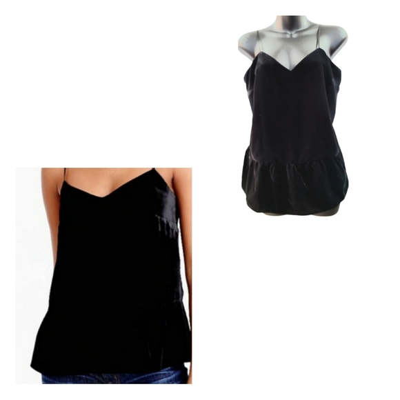 J. CREW BLACK VELVET SPAGHETTI STRAP PEPLUM TOP - Picture 2 of 4